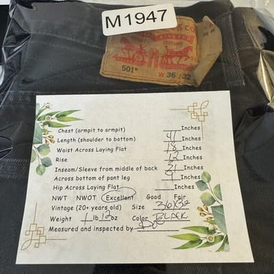 Levis 501 Jeans Mens 36x31 (36x32) Black Button Fly Straight Leg Denim Dark Wash - Thumbnail 9