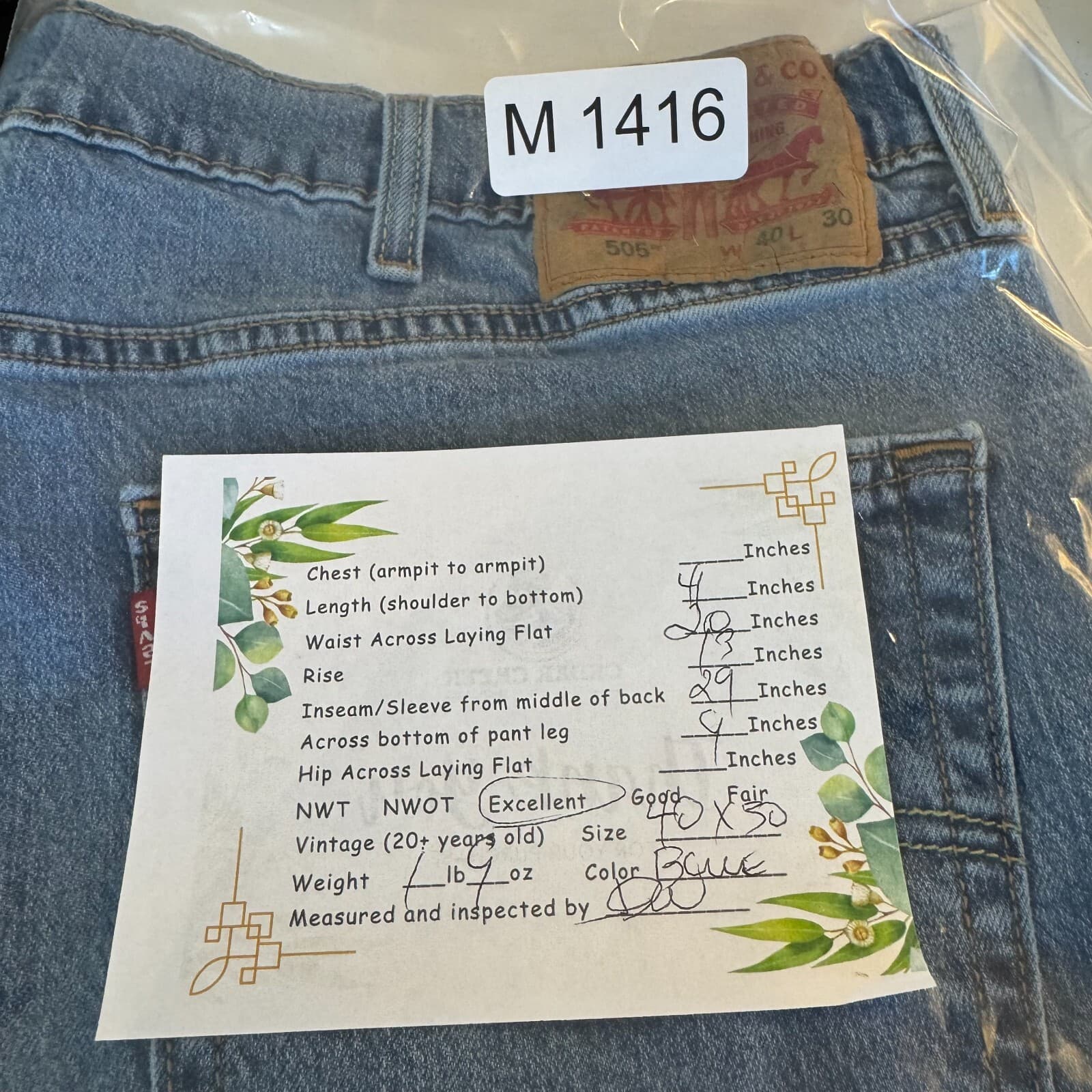 Levi’s 505 Jeans Men’s 40x30 Blue Denim Straight Leg Mid Rise Stretch - Thumbnail 6