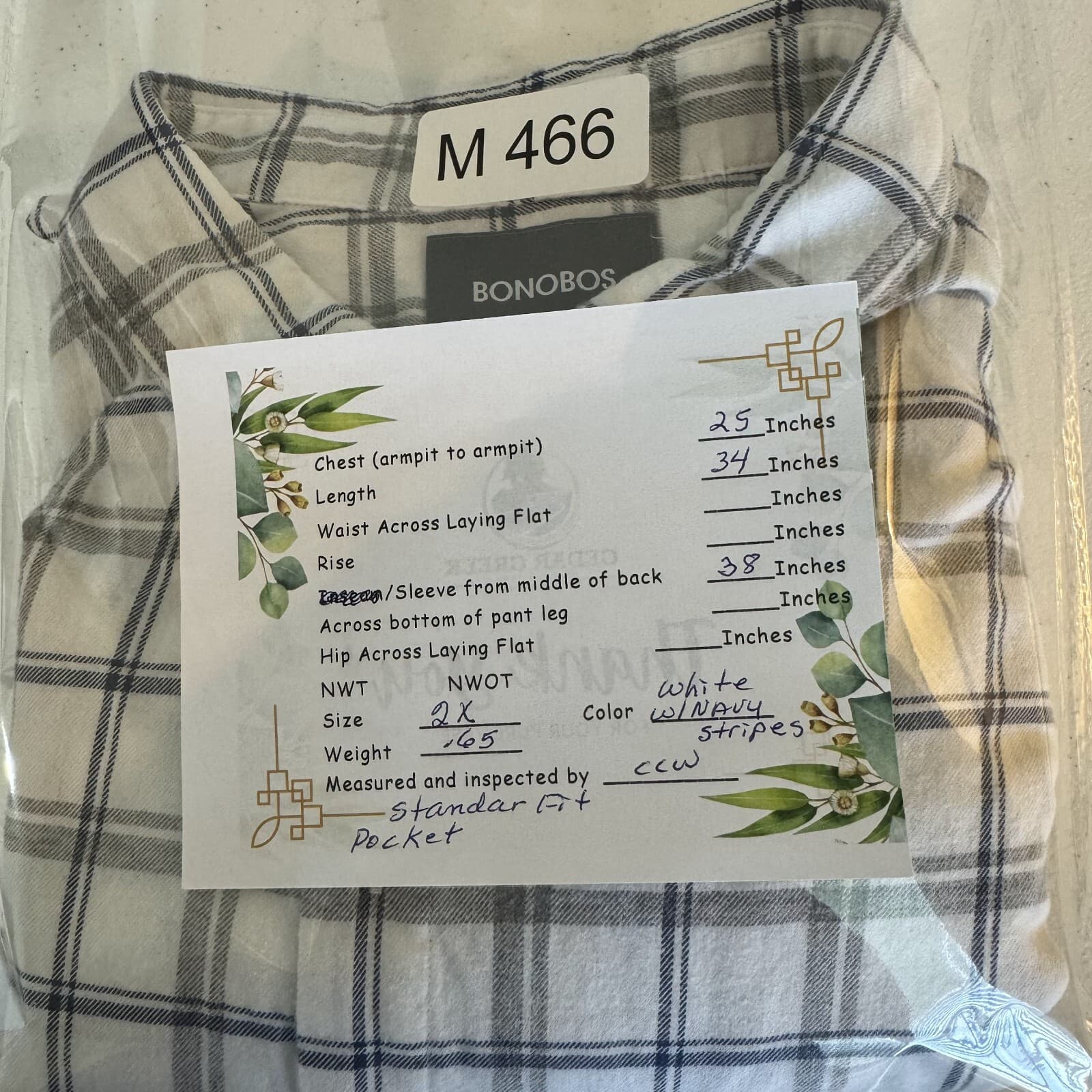 Bonobos Men’s 2XL White & Navy Plaid Cotton Button-Up Shirt – Regular Fit, M466 - Thumbnail 8