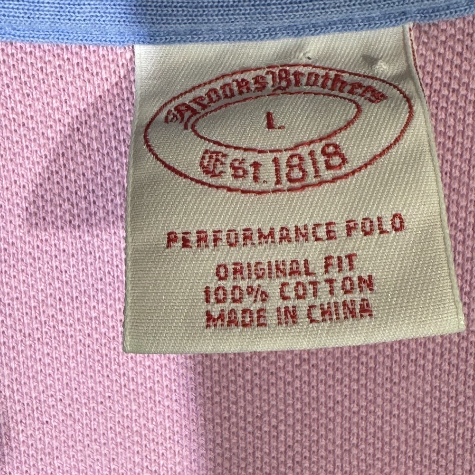Brooks Brothers 1818 Men's Polo Shirt Large Blue Pink Striped Performance - Thumbnail 7