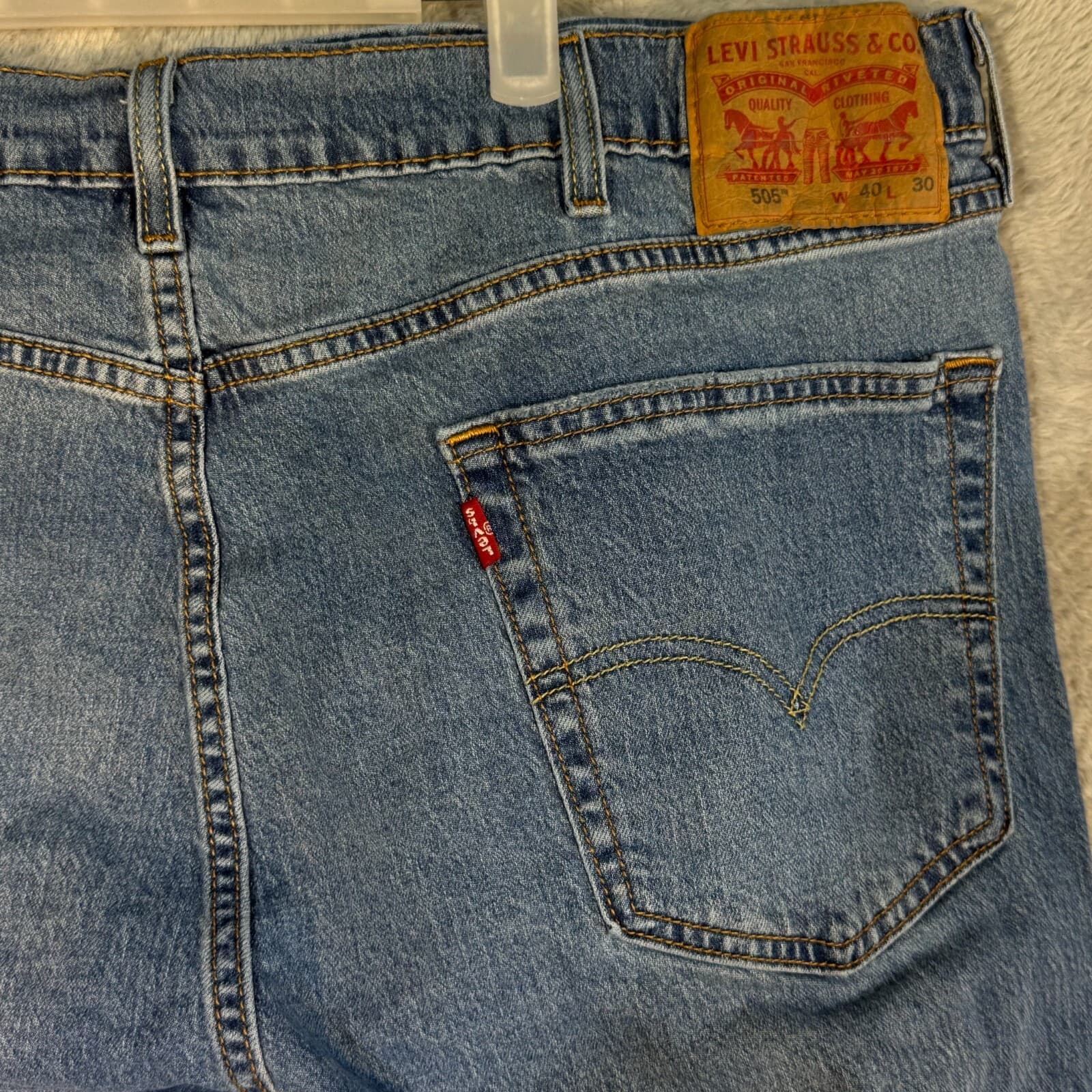 Levi’s 505 Jeans Men’s 40x30 Blue Denim Straight Leg Mid Rise Stretch - Thumbnail 5