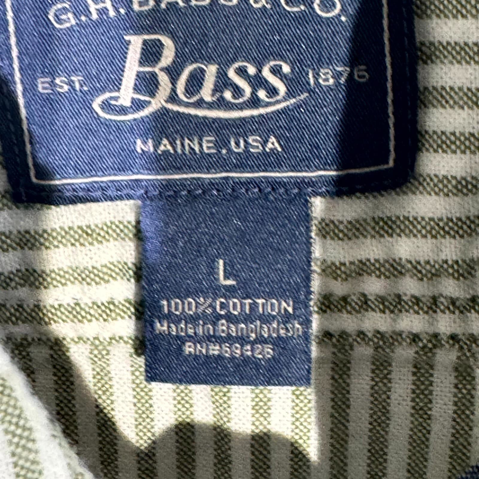 G.H. Bass & Co Shirt Men’s Large Green Striped Short Sleeve Button Down Cotton - Thumbnail 8