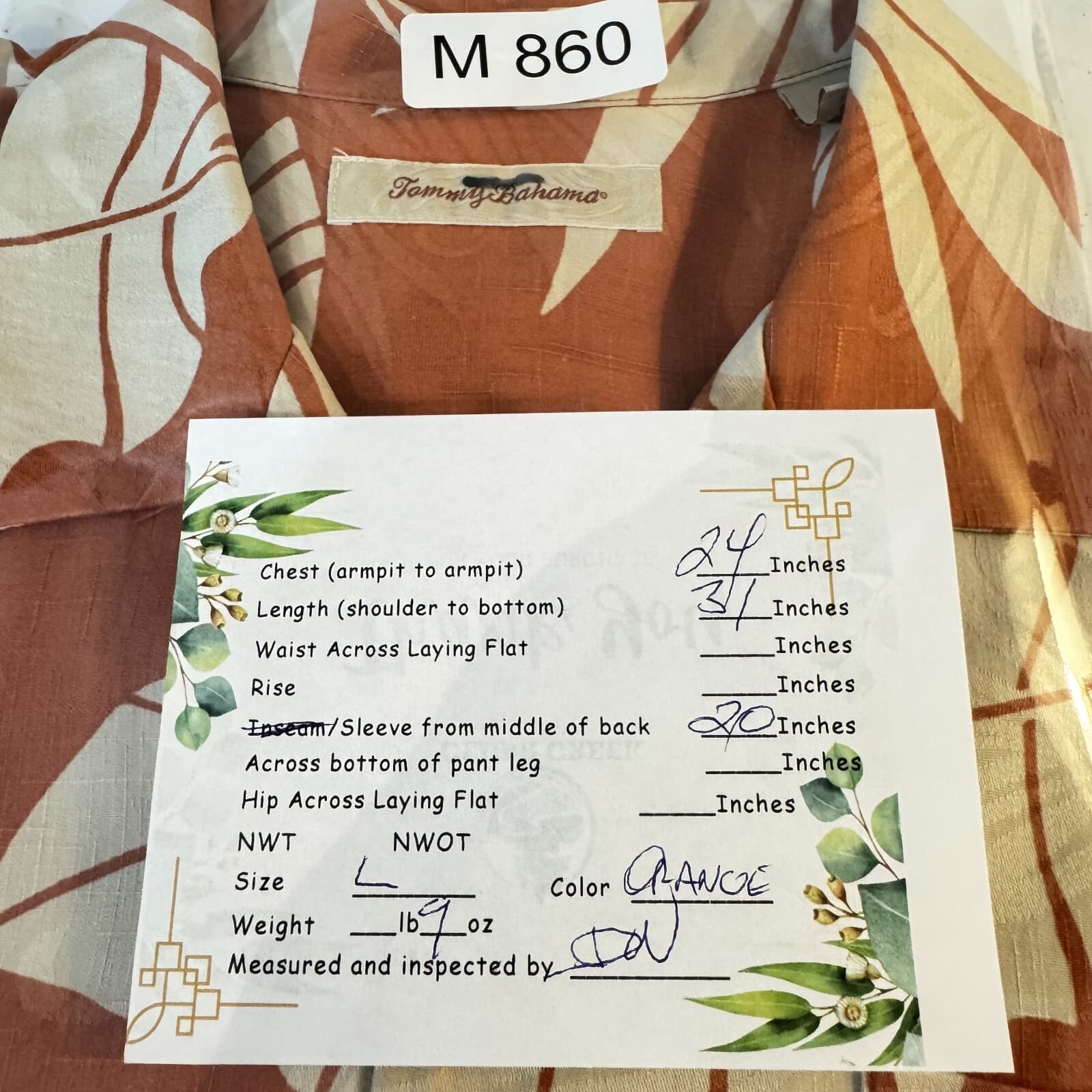 Tommy Bahama Shirt Men’s Large Orange Silk Tropical Floral Print Short Sleeve - Thumbnail 9