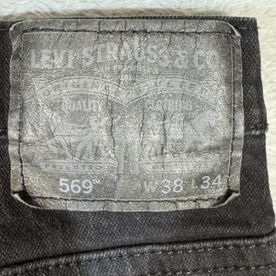 Levis 569 Jeans Mens 40x33 (38x34) Black Relaxed Straight Denim Stretch - Thumbnail 3