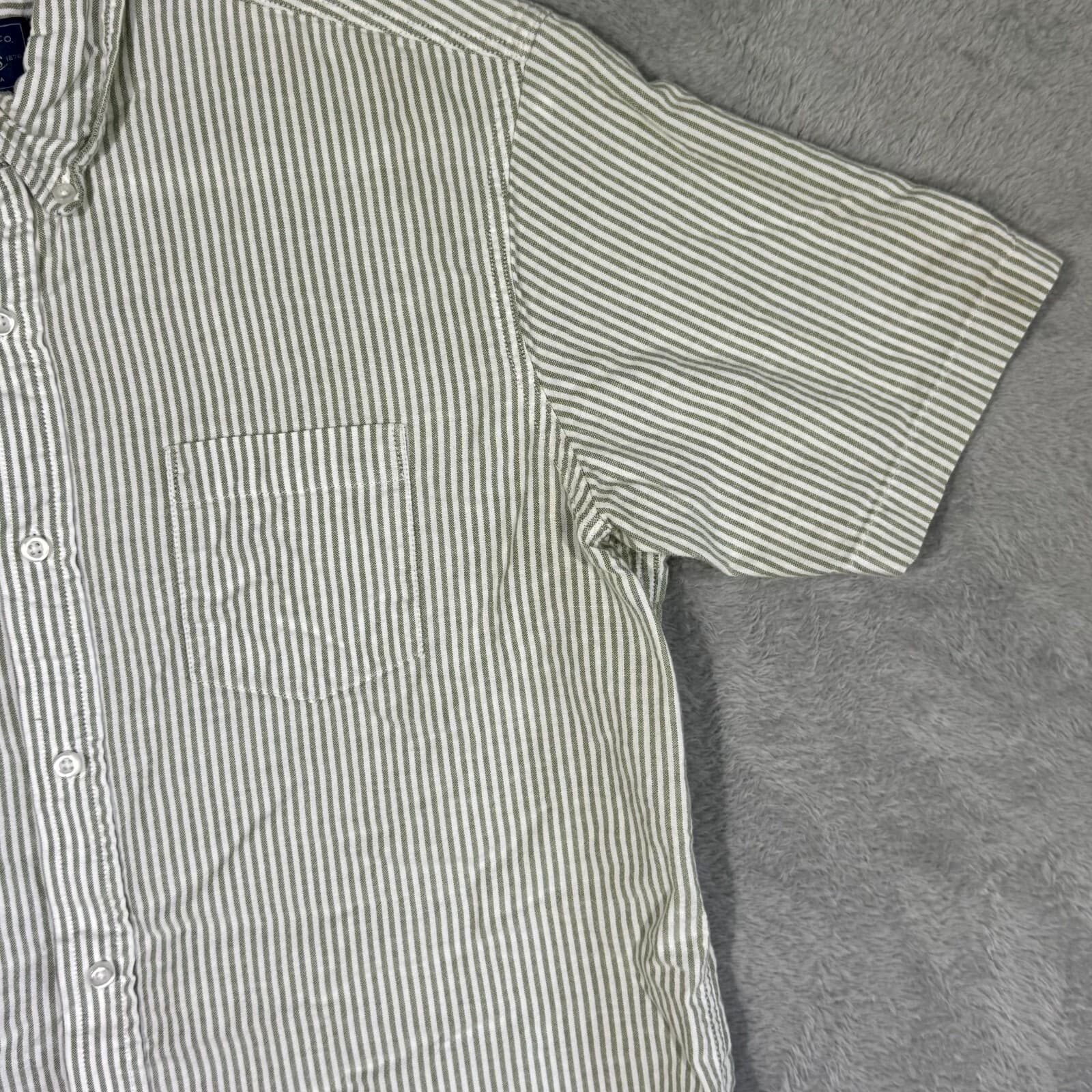 G.H. Bass & Co Shirt Men’s Large Green Striped Short Sleeve Button Down Cotton - Thumbnail 5