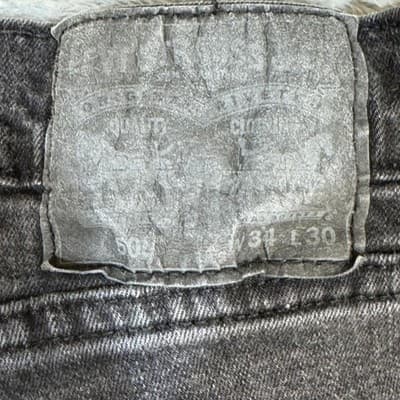Levis 505 Jeans Mens 32x28 (34x30) Black Charcoal Wash Regular Fit Stretch Denim - Thumbnail 3