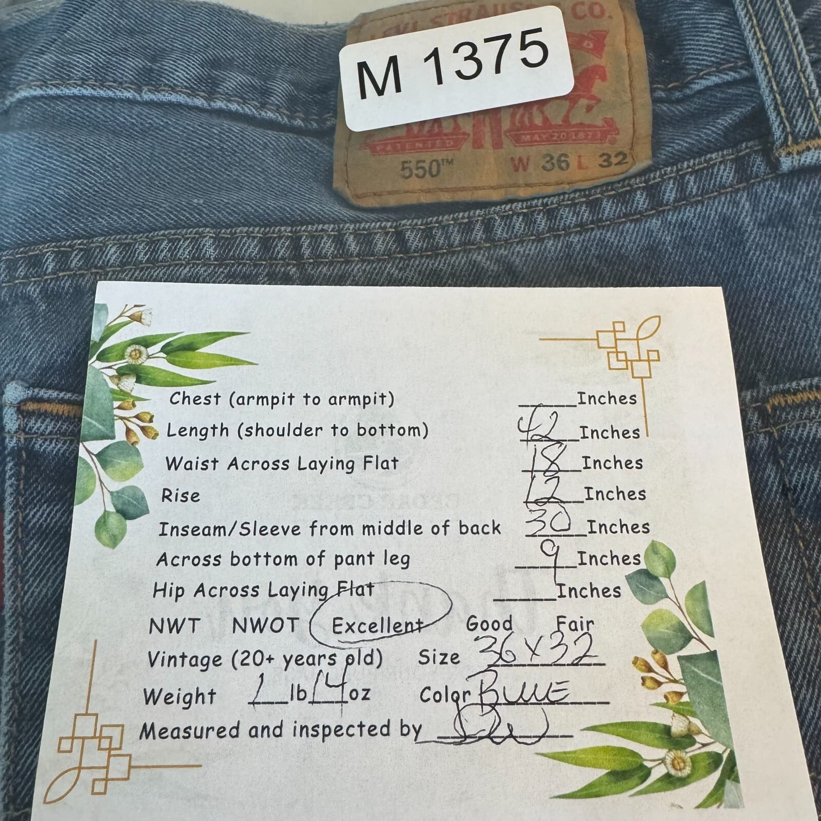 Levi’s 550 Jeans Men 36x32 Blue Denim Mid Rise Relaxed Straight Leg - Thumbnail 15