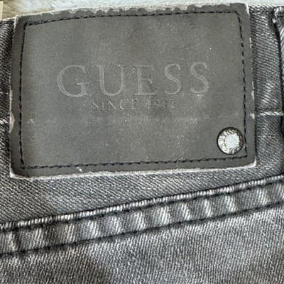Guess Jeans Mens 38x29 (38x30) Black Regular Straight Crescent Fit Stretch Denim - Thumbnail 5