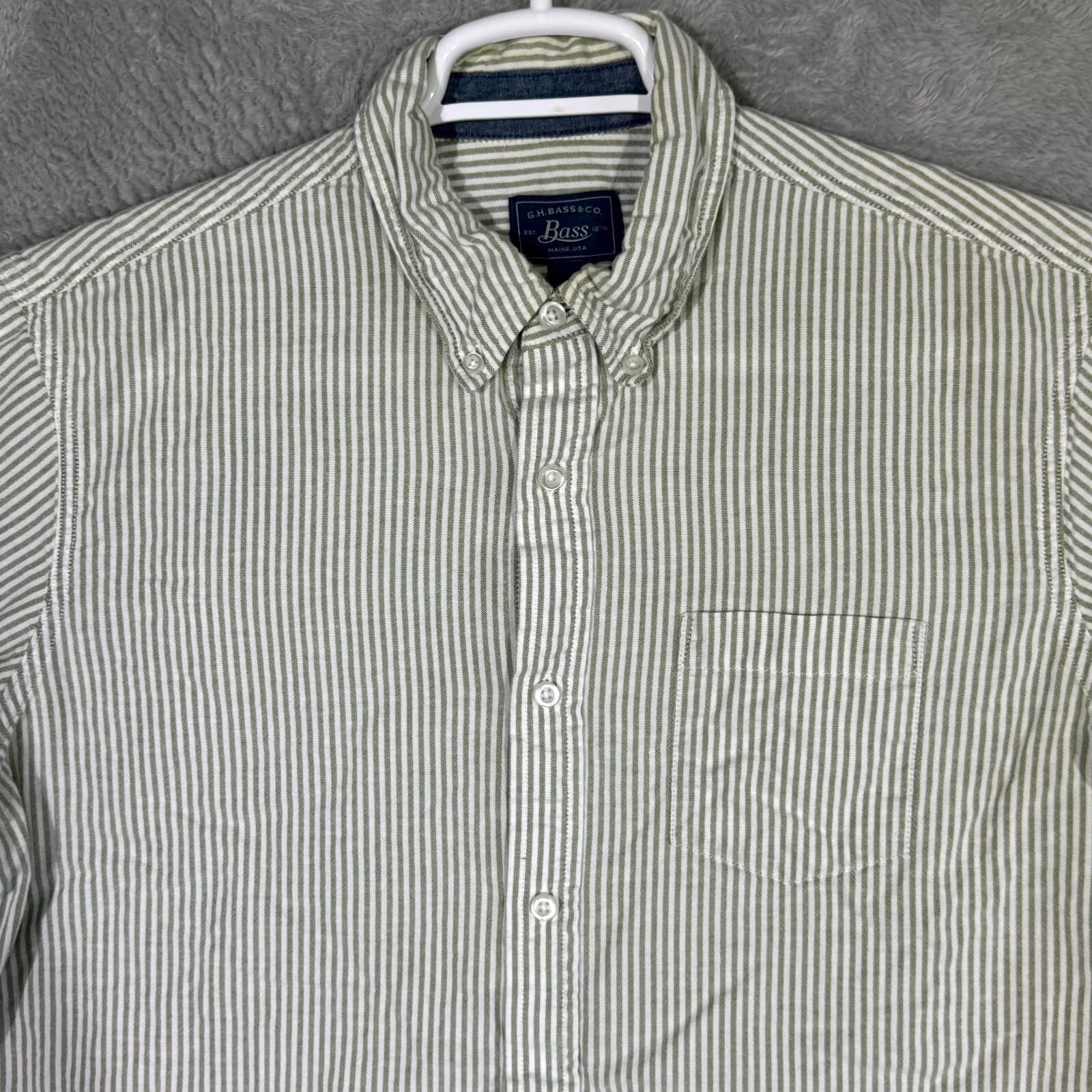 G.H. Bass & Co Shirt Men’s Large Green Striped Short Sleeve Button Down Cotton - Thumbnail 4