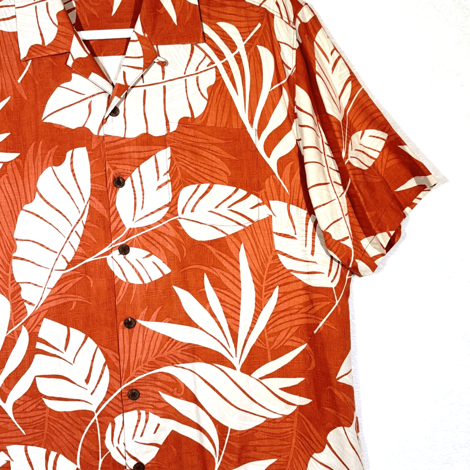 Tommy Bahama Shirt Men’s Large Orange Silk Tropical Floral Print Short Sleeve - Thumbnail 5