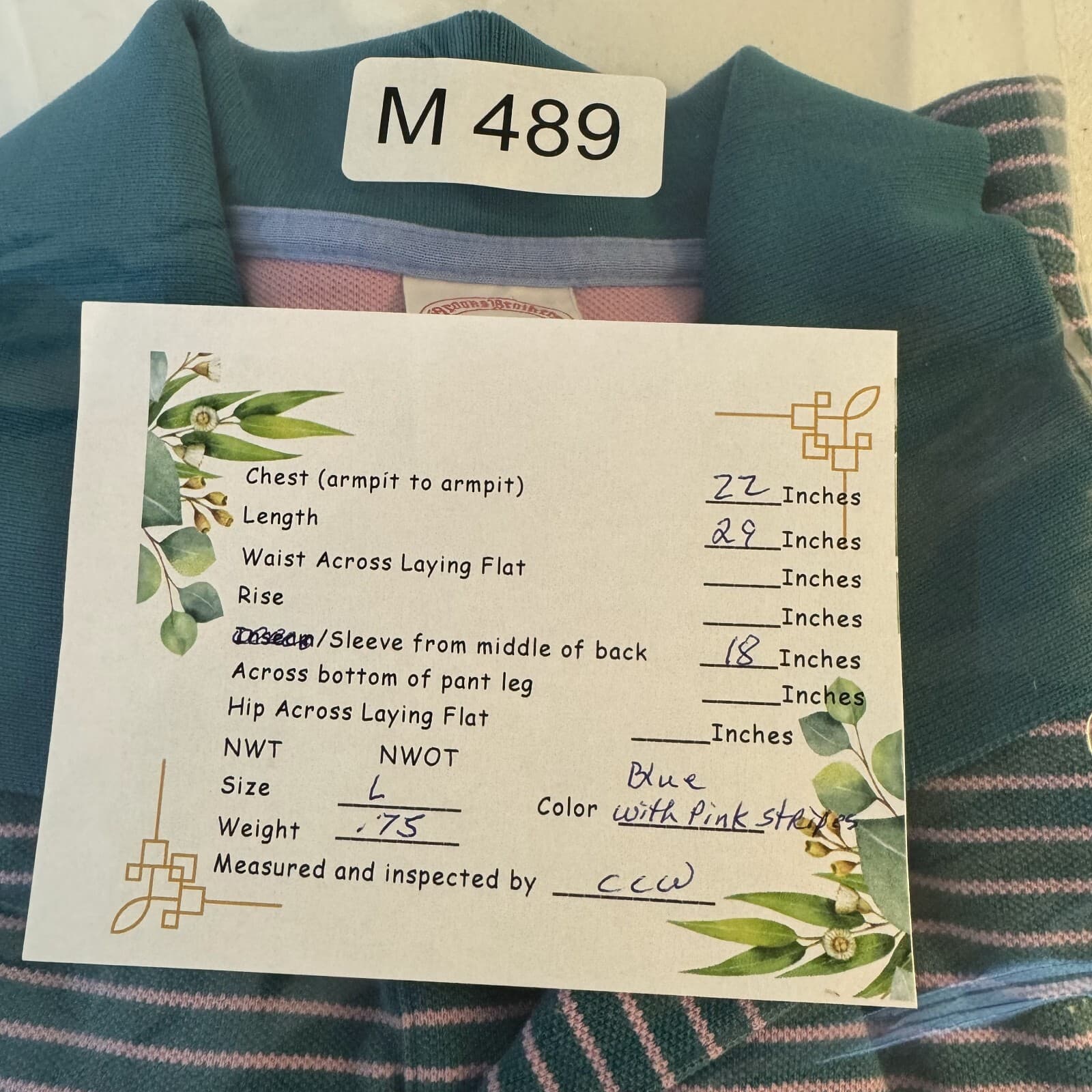 Brooks Brothers 1818 Men's Polo Shirt Large Blue Pink Striped Performance - Thumbnail 15