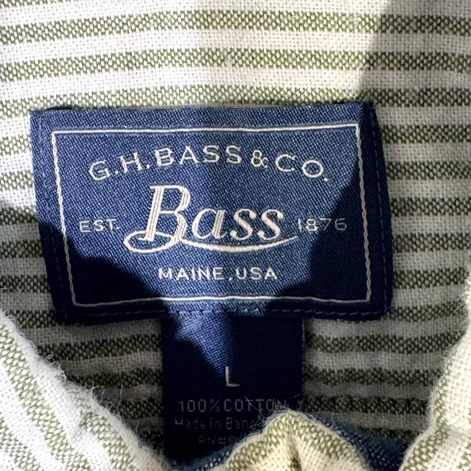 G.H. Bass & Co Shirt Men’s Large Green Striped Short Sleeve Button Down Cotton - Thumbnail 7