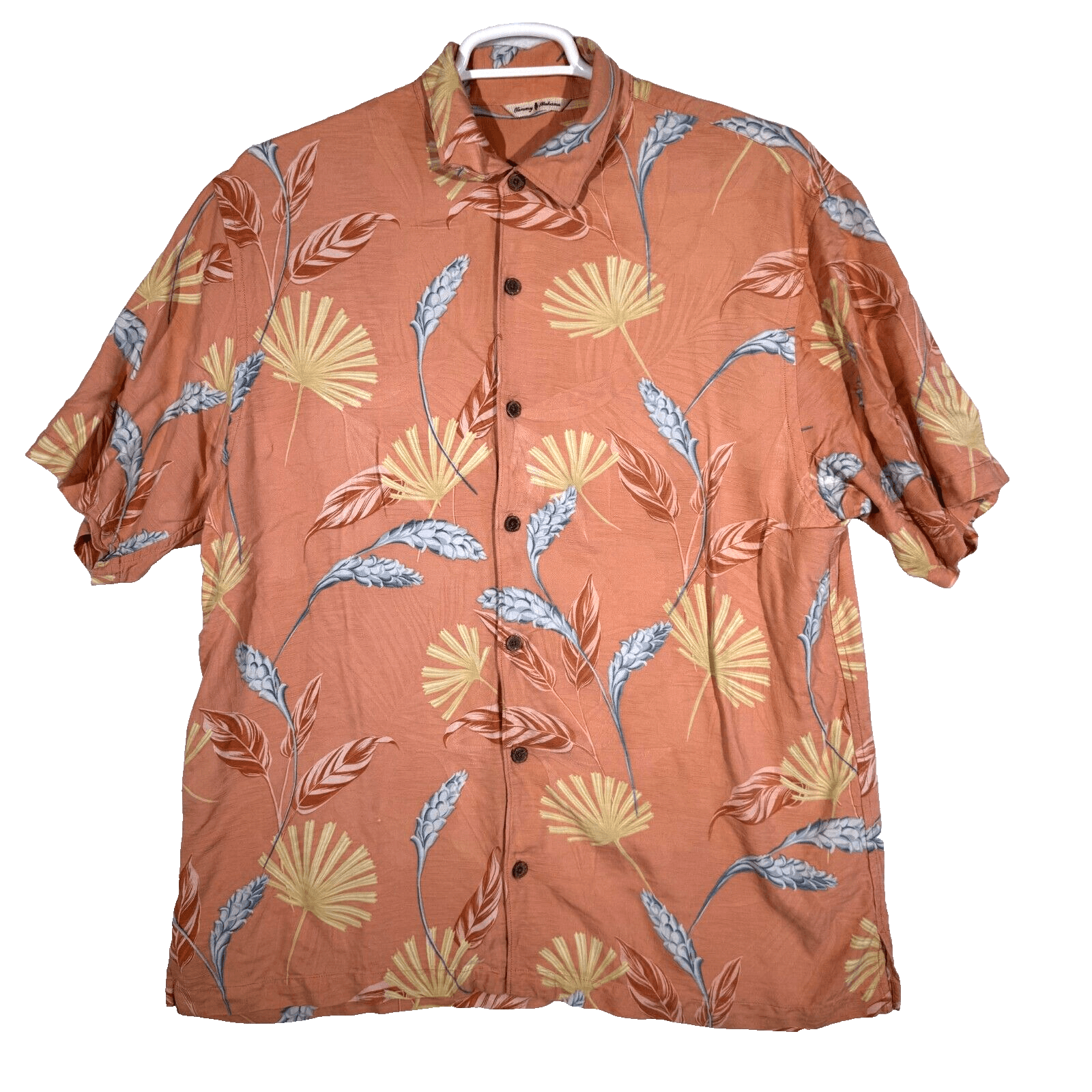 Tommy Bahama Shirt Men’s XL Silk Orange Floral Print Casual Short Sleeve Button - Image 1