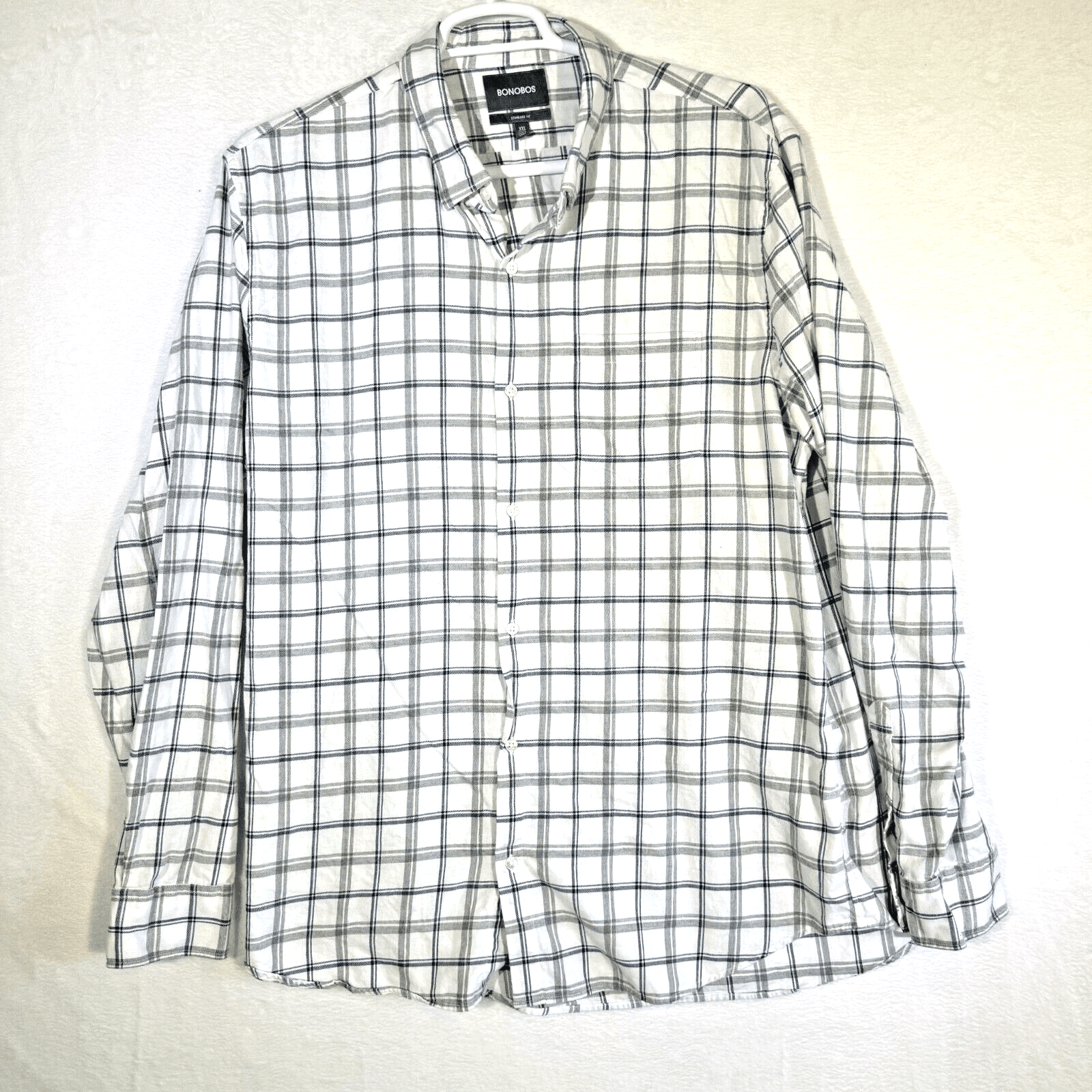 Bonobos Men’s 2XL White & Navy Plaid Cotton Button-Up Shirt – Regular Fit, M466 - Image 1