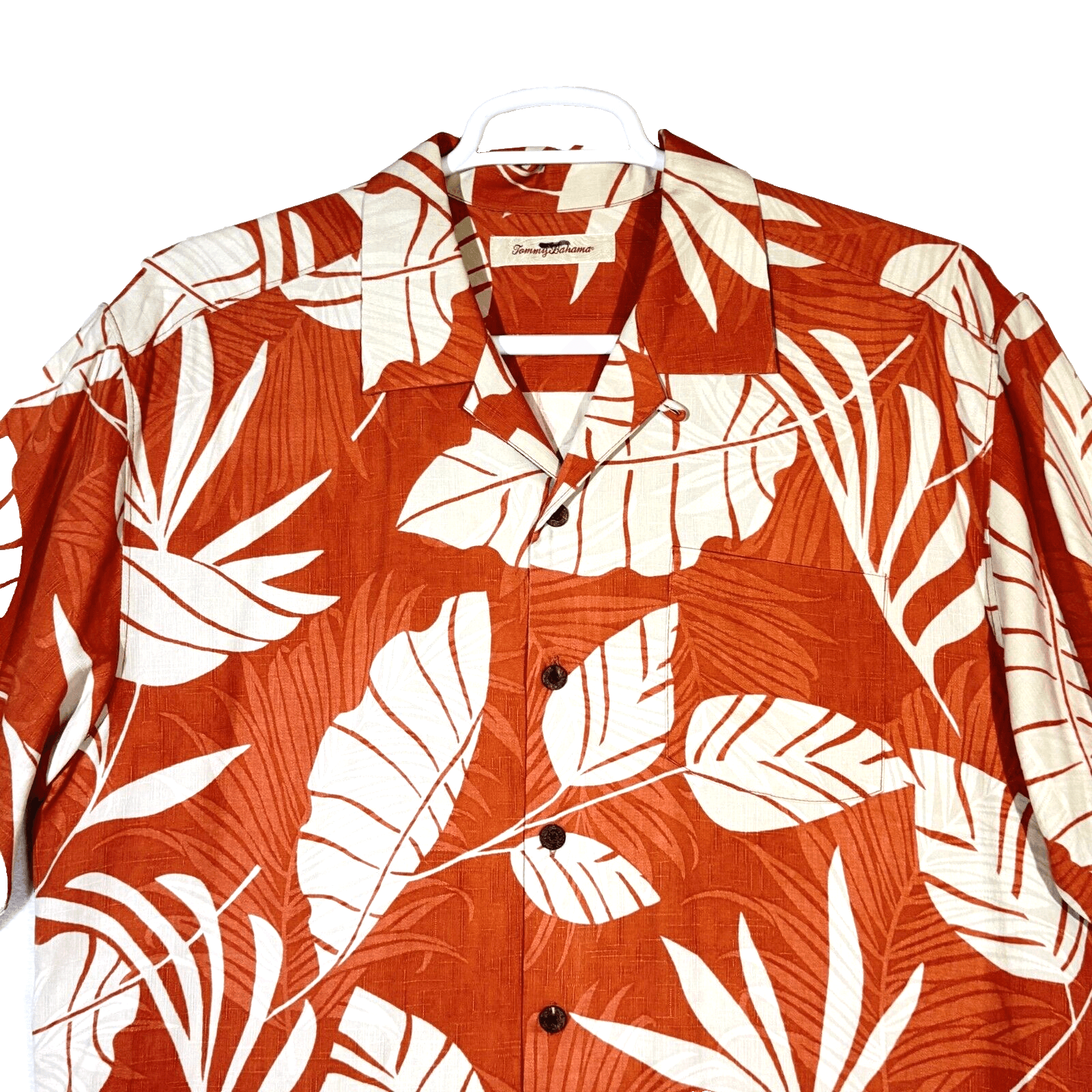 Tommy Bahama Shirt Men’s Large Orange Silk Tropical Floral Print Short Sleeve - Thumbnail 4