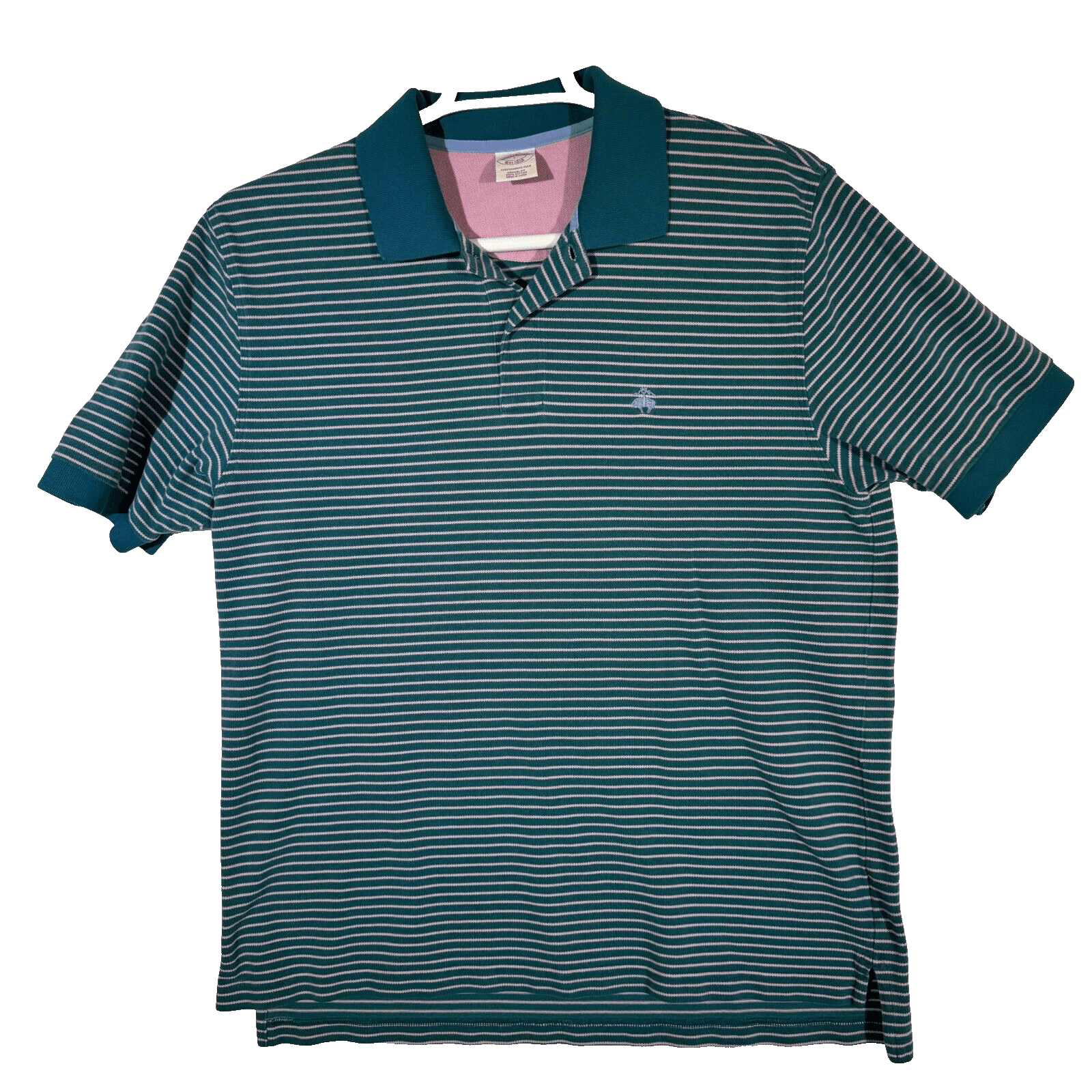 Brooks Brothers 1818 Men's Polo Shirt Large Blue Pink Striped Performance - Image 1