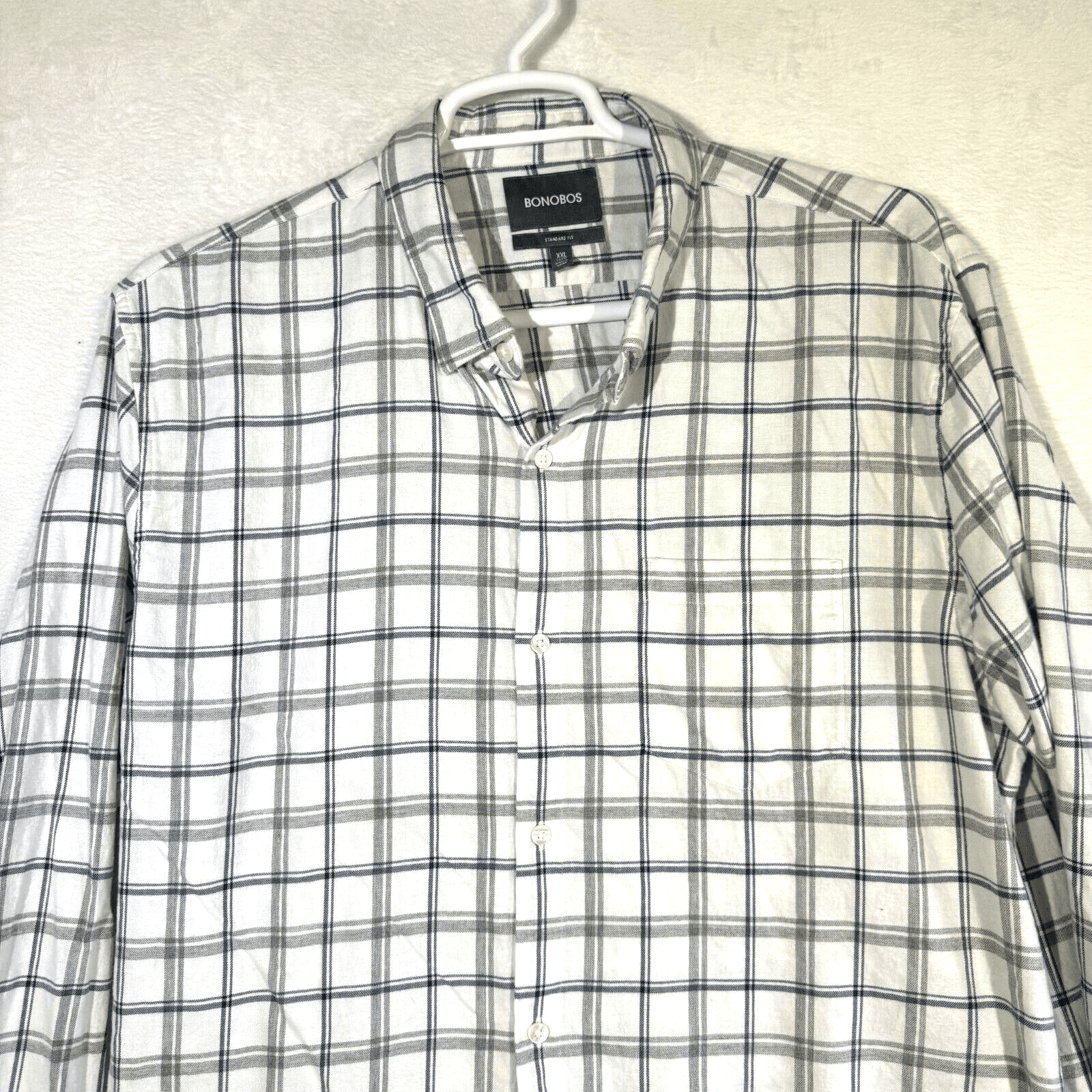 Bonobos Men’s 2XL White & Navy Plaid Cotton Button-Up Shirt – Regular Fit, M466 - Thumbnail 5
