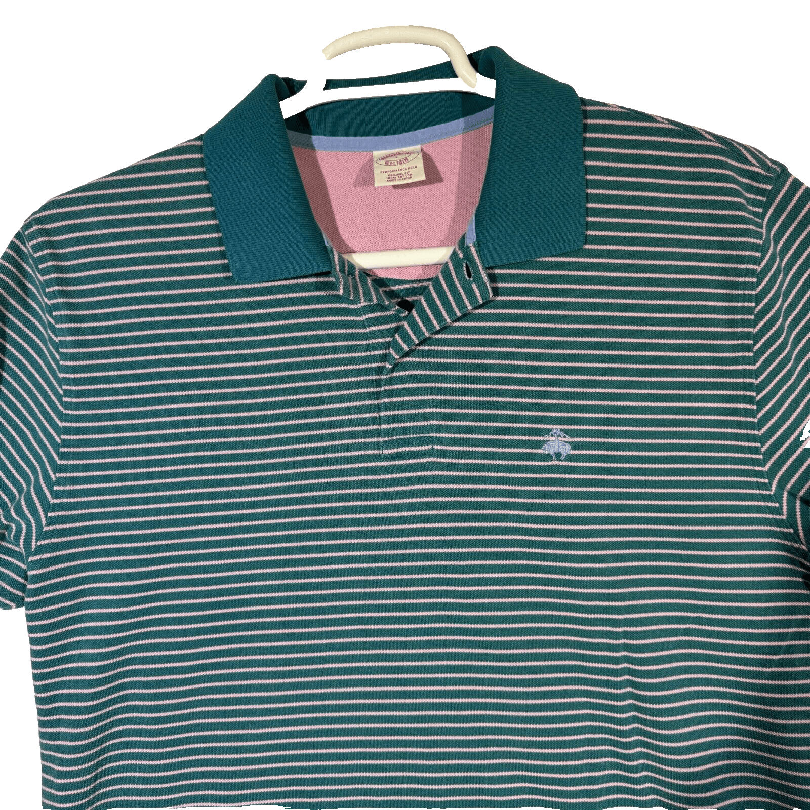 Brooks Brothers 1818 Men's Polo Shirt Large Blue Pink Striped Performance - Thumbnail 4
