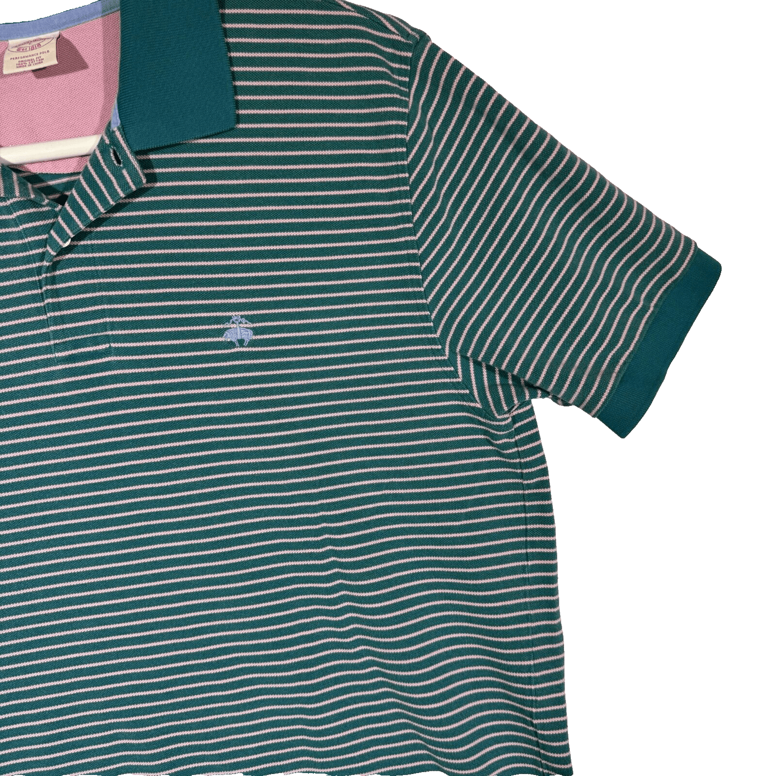 Brooks Brothers 1818 Men's Polo Shirt Large Blue Pink Striped Performance - Thumbnail 5