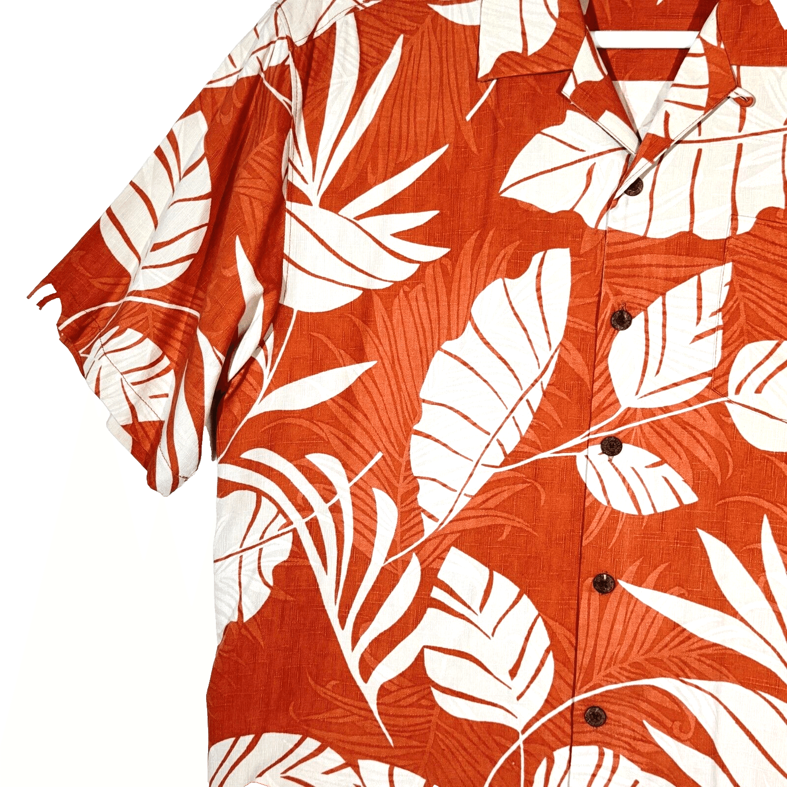 Tommy Bahama Shirt Men’s Large Orange Silk Tropical Floral Print Short Sleeve - Thumbnail 3