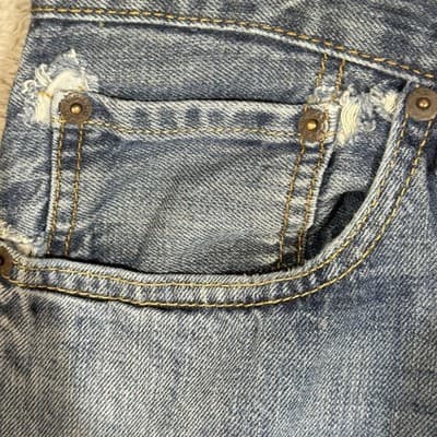 Levi's 514 Jeans Mens 34x28 Blue Denim Straight Fit Distressed Faded - Thumbnail 4