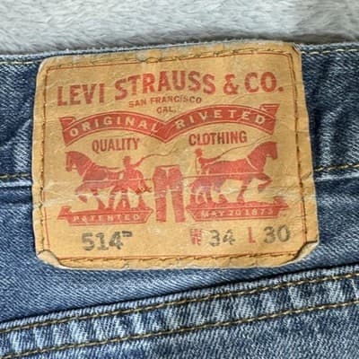 Levi's 514 Jeans Mens 34x28 Blue Denim Straight Fit Distressed Faded - Thumbnail 6