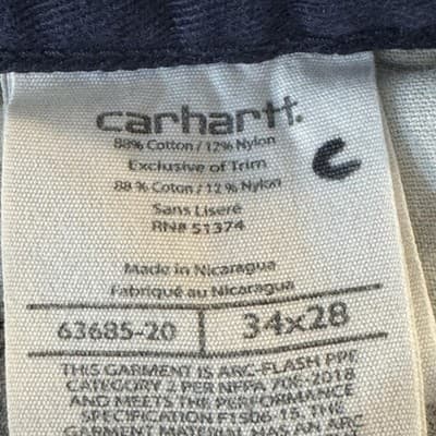 Carhartt FR Pants Mens 34x28 Navy Flame Resistant Reflective Tape CAT2 Work - Thumbnail 4
