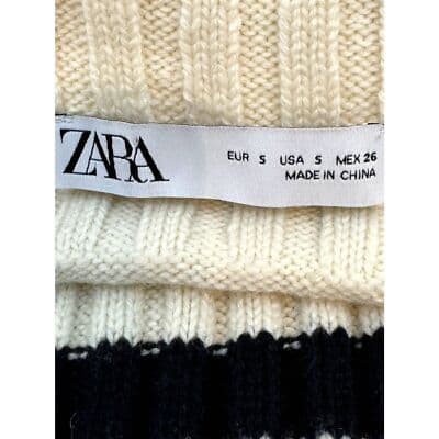 Zara Sweater Women’s S Beige Brown Striped Cowl Neck Pullover Cozy Knit W 45 - Thumbnail 4