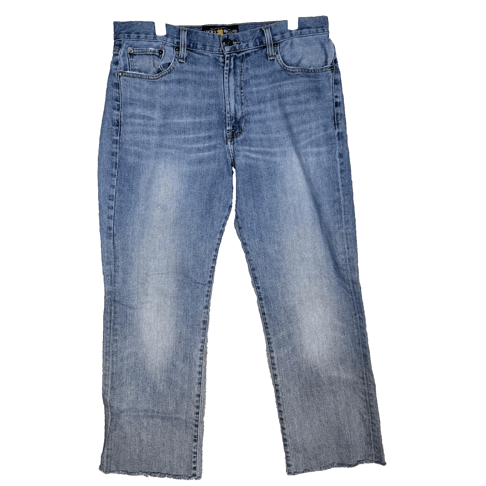 Lucky Brand Jeans Mens 34x28 Blue 181 Relaxed Straight Frayed Hem Stretch - Image 1