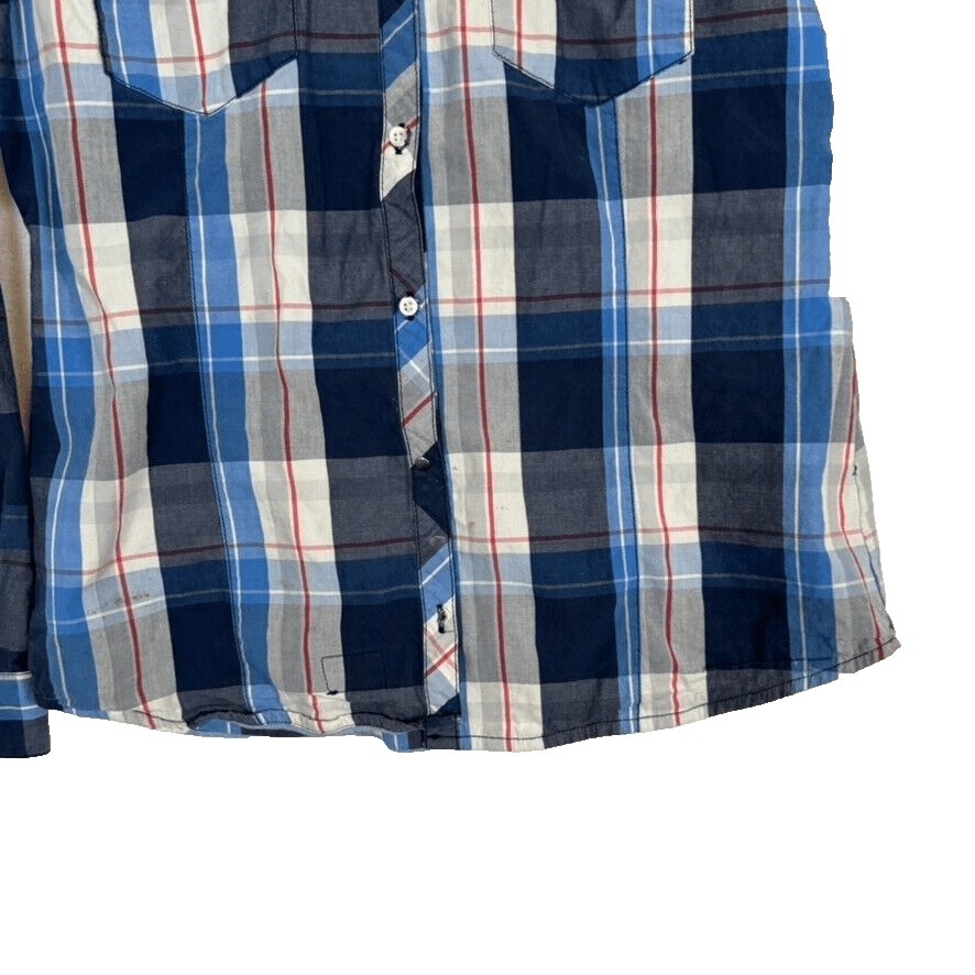 Zara Trafaluc Shirt Women's M VTG Plaid Spiked Pockets 100% Cotton Grunge W348 - Thumbnail 3