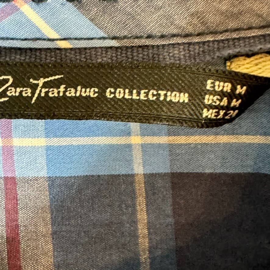 Zara Trafaluc Shirt Women's M VTG Plaid Spiked Pockets 100% Cotton Grunge W348 - Thumbnail 9