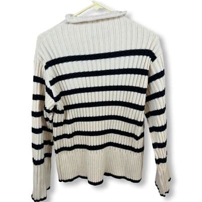 Zara Sweater Women’s S Beige Brown Striped Cowl Neck Pullover Cozy Knit W 45 - Image 1
