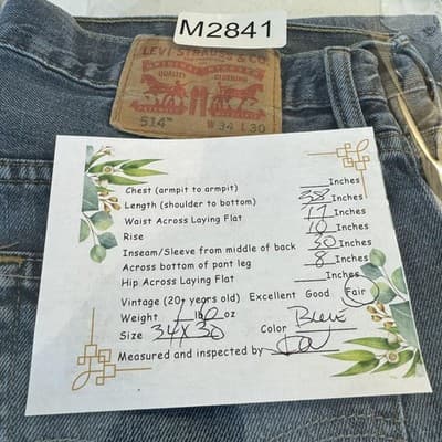 Levi's 514 Jeans Mens 34x28 Blue Denim Straight Fit Distressed Faded - Thumbnail 11