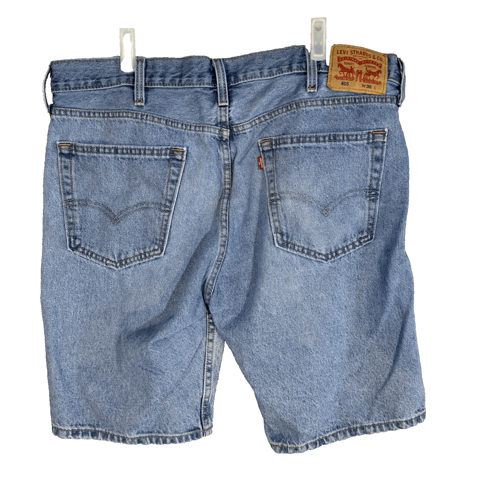 Levi's 405 Shorts Mens 38 Blue Light Wash Denim 10 Inseam 5-Pocket Zip Fly - Thumbnail 2