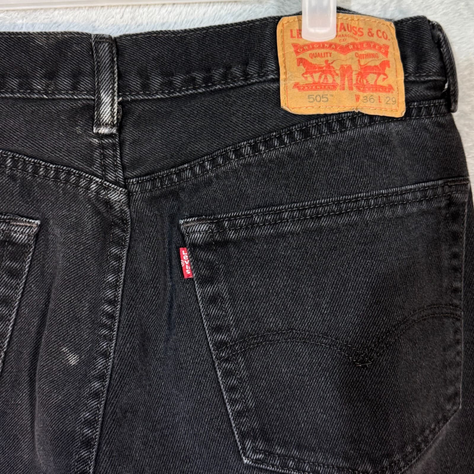 Levis 505 Jeans Mens 36x29 Black Denim Regular Fit Mid Rise Straight Leg - Thumbnail 7
