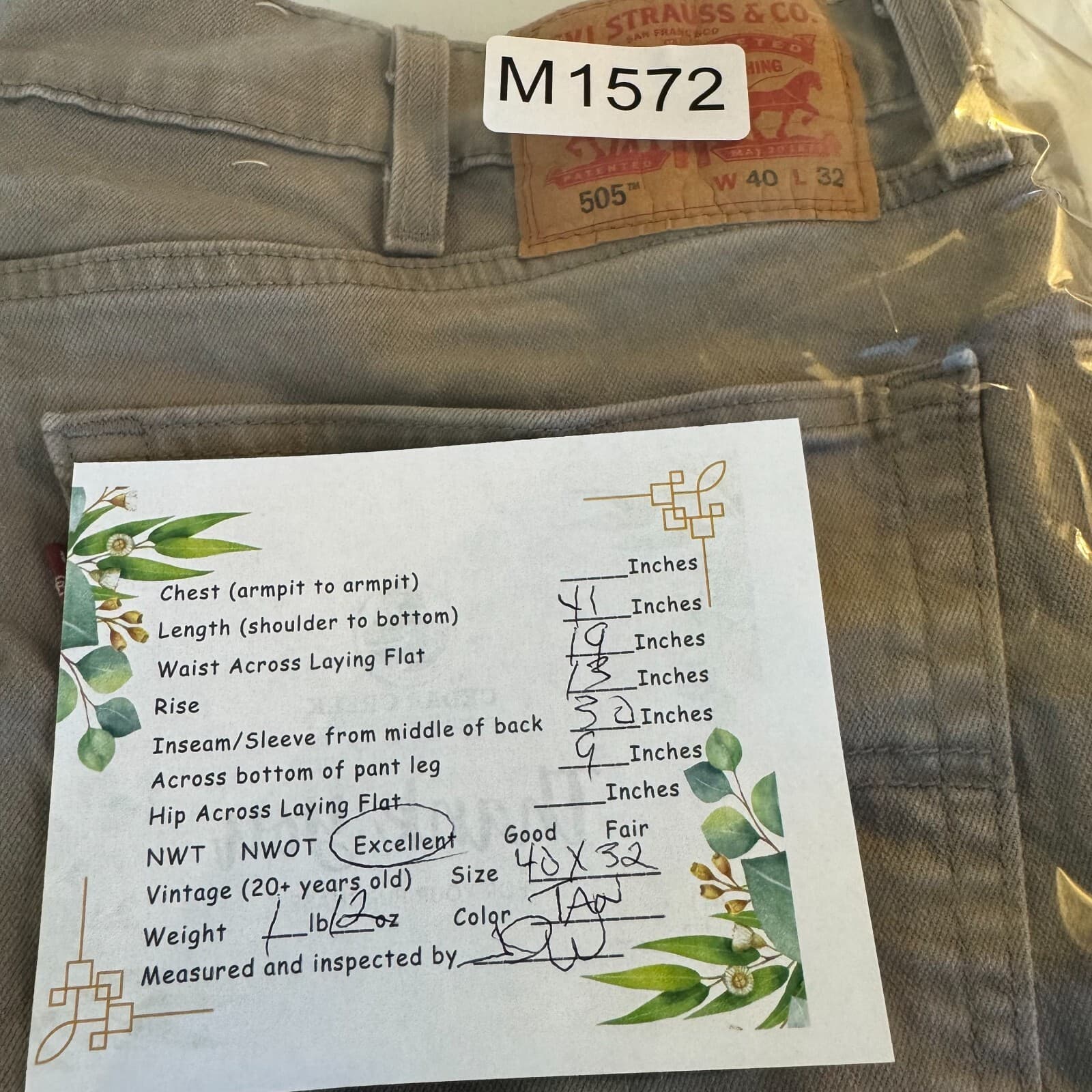 Levis 505 Jeans Mens 40x32 Regular Fit Mid Rise Tan Straight Leg Denim - Thumbnail 8