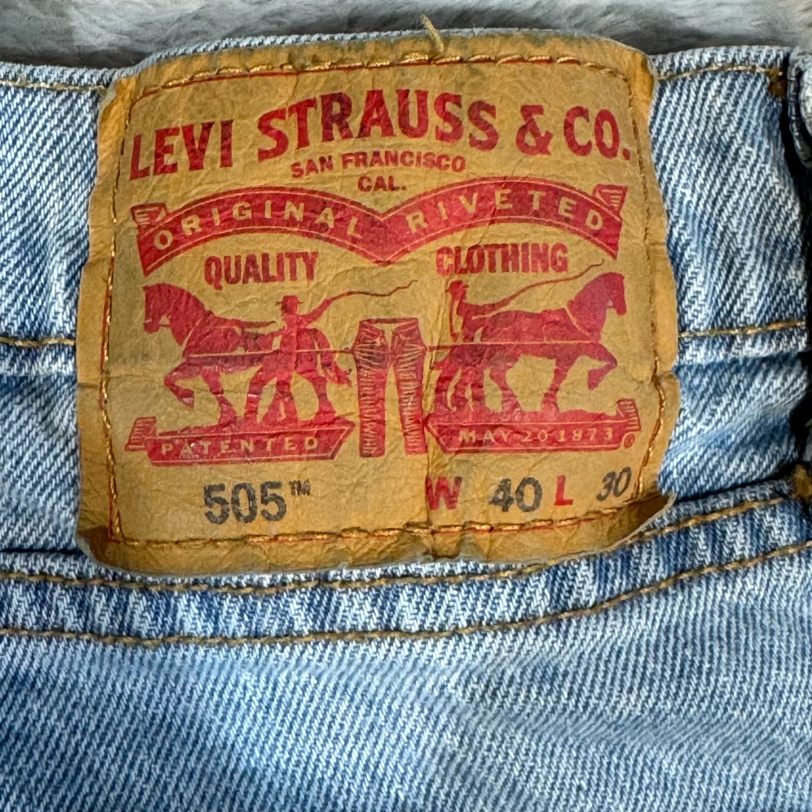 Levis 505 Jeans Mens 40x30 Regular Fit Mid Rise Blue Denim Straight Leg - Thumbnail 10