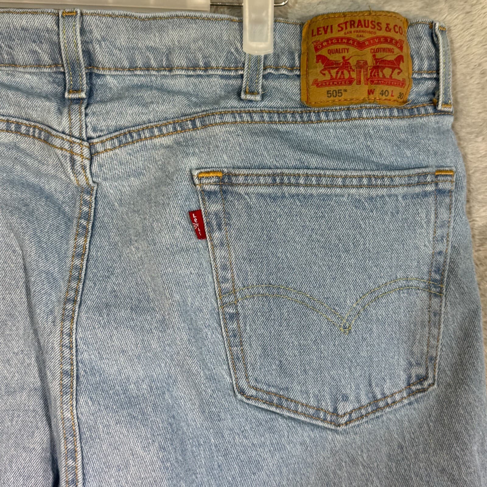 Levis 505 Jeans Mens 40x30 Regular Fit Mid Rise Blue Denim Straight Leg - Thumbnail 7