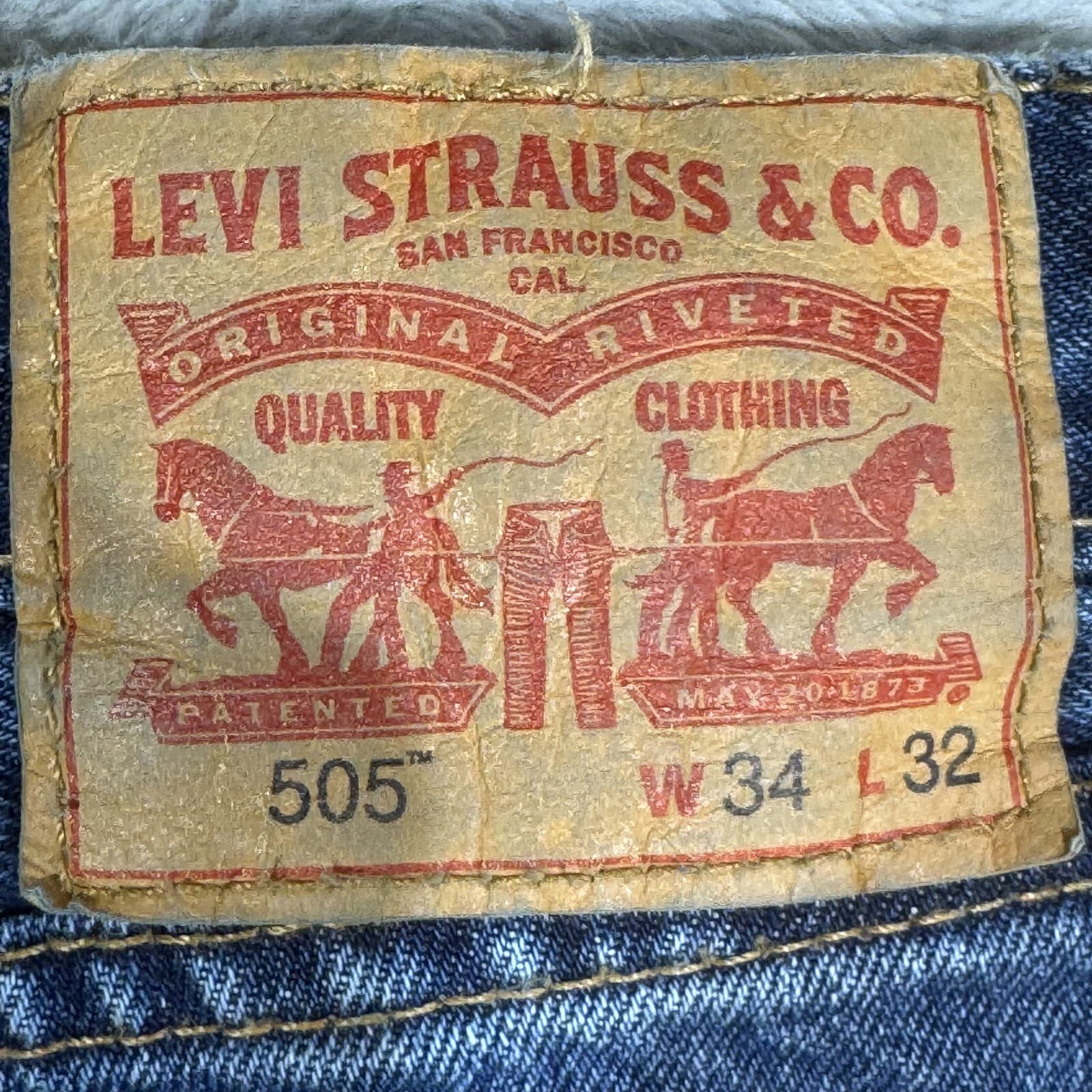 Levis 505 Jeans Mens 34x32 Regular Fit Mid Rise Blue Denim Straight Leg - Thumbnail 3