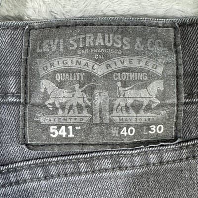 Levis 541 Jeans Mens 40x28 (40x30) Gray Athletic Taper Stretch Denim Charcoal - Thumbnail 3