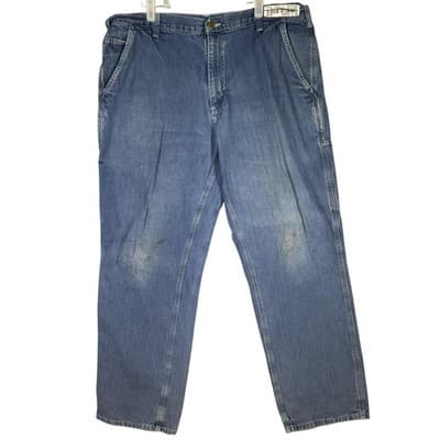 Carhartt Dungaree Fit Jeans Mens 38x32 Blue Workwear Distressed Stained Denim - Image 1