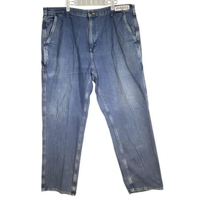 Carhartt Jeans Mens 42x34 Blue Dungaree Fit Workwear Carpenter Pants Distressed - Image 1