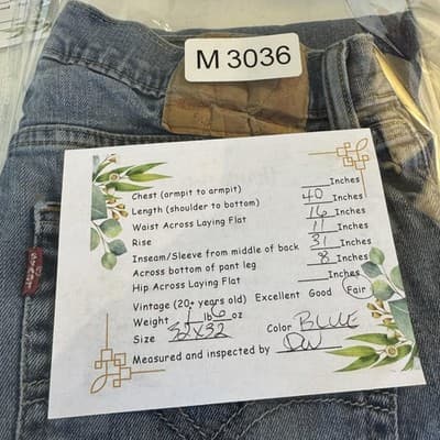 Vintage Levis 505 Jeans Mens 32x31 (32x32) Blue Distressed Straight Leg Denim - Thumbnail 8