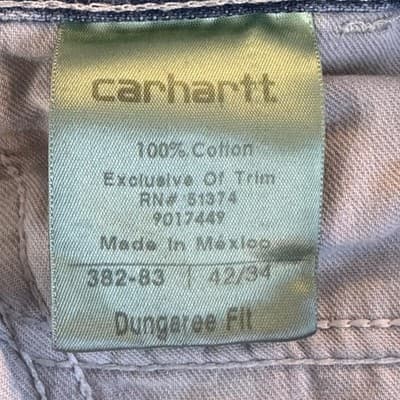 Carhartt Jeans Mens 42x34 Blue Dungaree Fit Workwear Carpenter Pants Distressed - Thumbnail 6