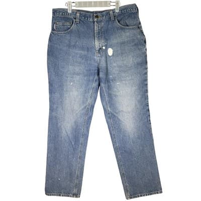 Carhartt Jeans Mens 36x32 Blue Relaxed Fit Paint Splatter Distressed Workwear - Image 1