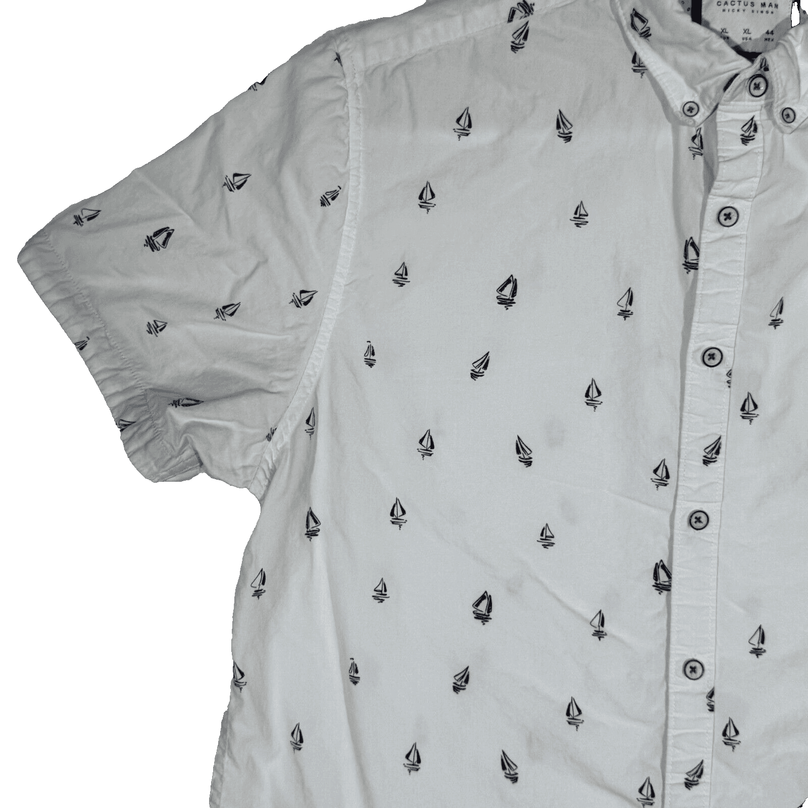 Cactus Man Men’s XL White Boat Print Slim-Fit 100% Cotton Shirt – Button-Down M6 - Thumbnail 4