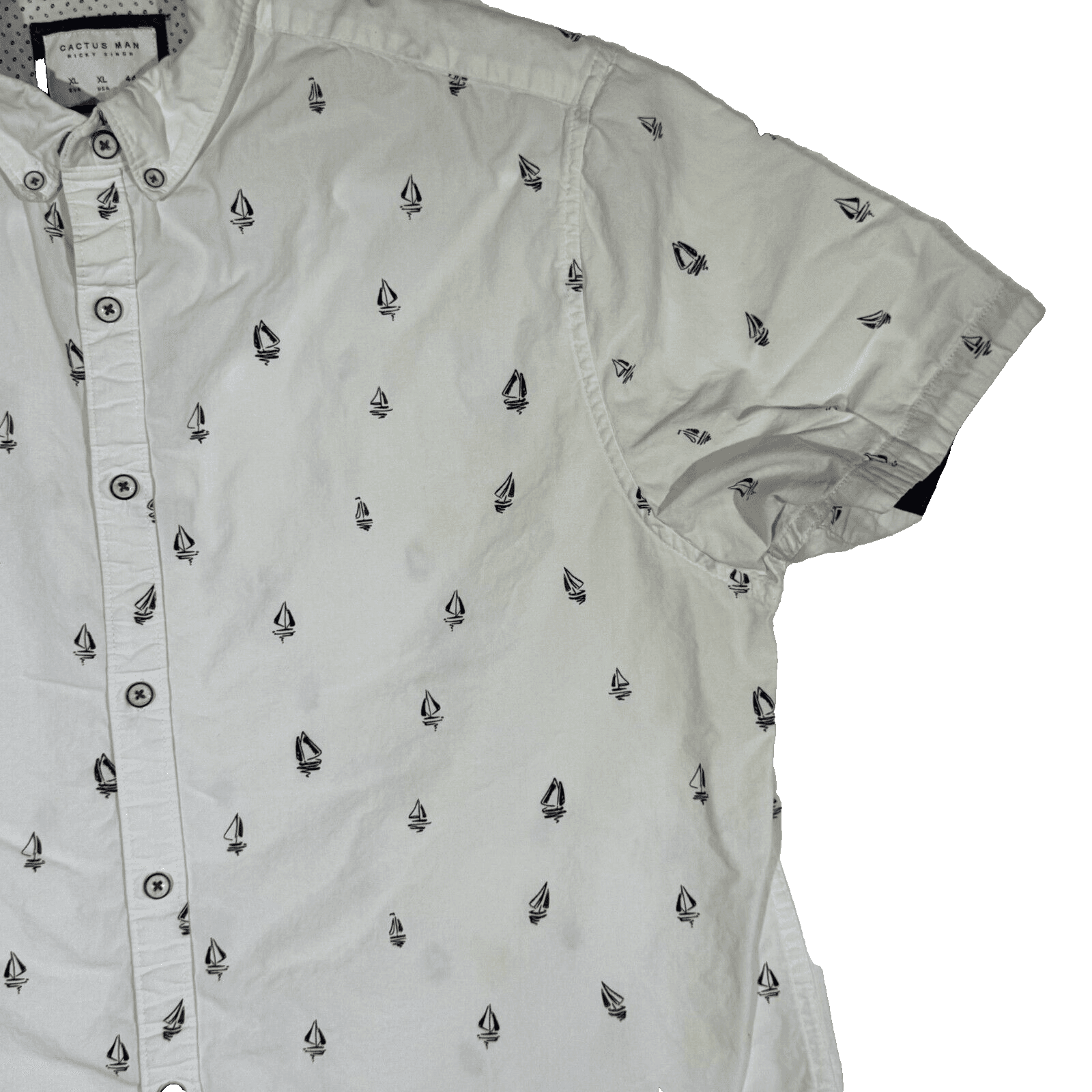 Cactus Man Men’s XL White Boat Print Slim-Fit 100% Cotton Shirt – Button-Down M6 - Thumbnail 5