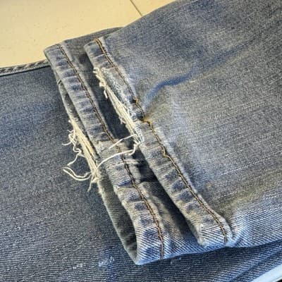 Vintage Levis 505 Jeans Mens 32x31 (32x32) Blue Distressed Straight Leg Denim - Thumbnail 7
