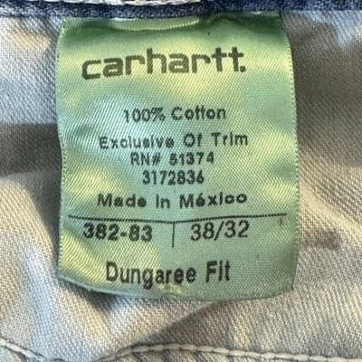 Carhartt Dungaree Fit Jeans Mens 38x32 Blue Workwear Distressed Stained Denim - Thumbnail 7