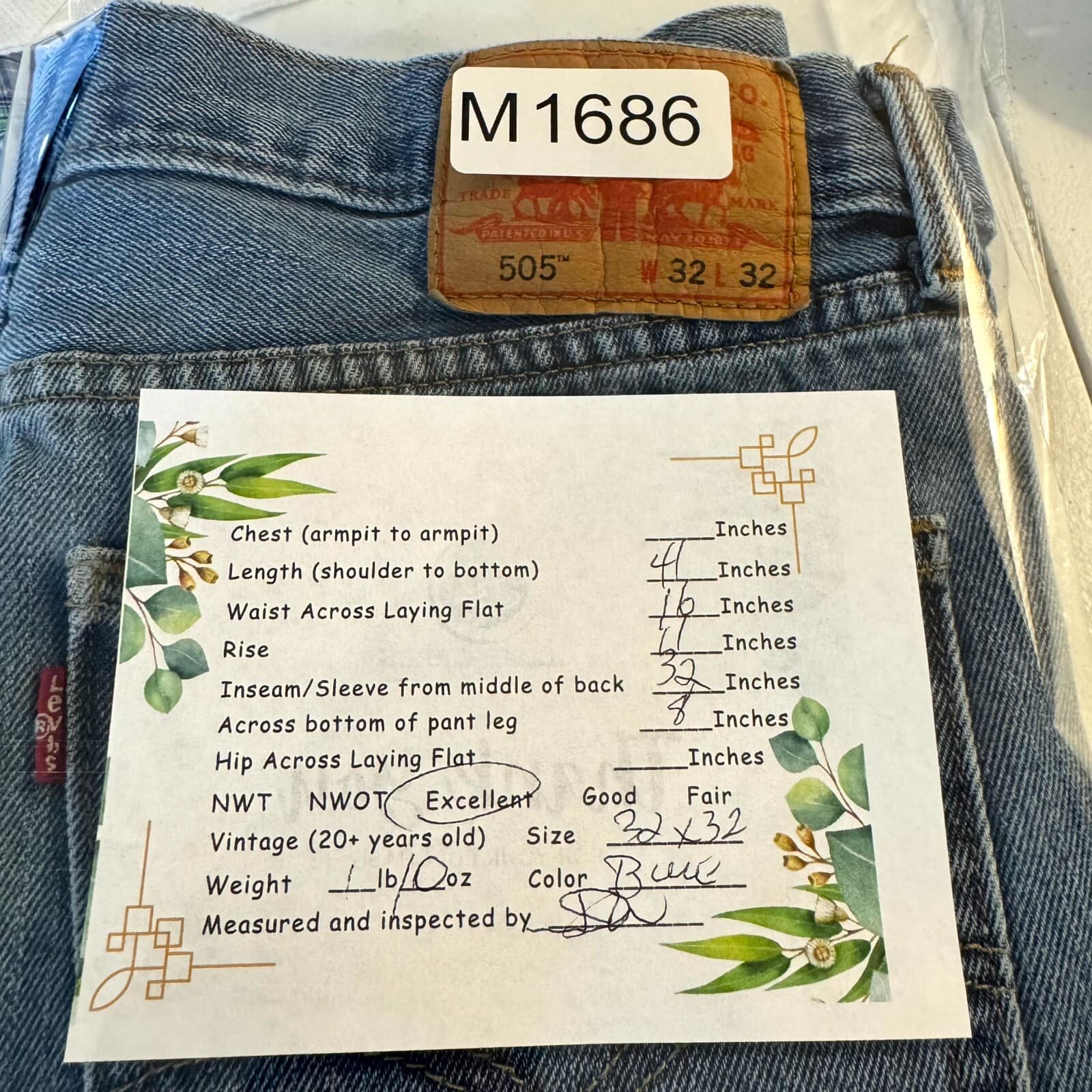 Levis 505 Jeans Mens 32x32 Regular Fit Mid Rise Blue Denim Straight Leg - Thumbnail 6